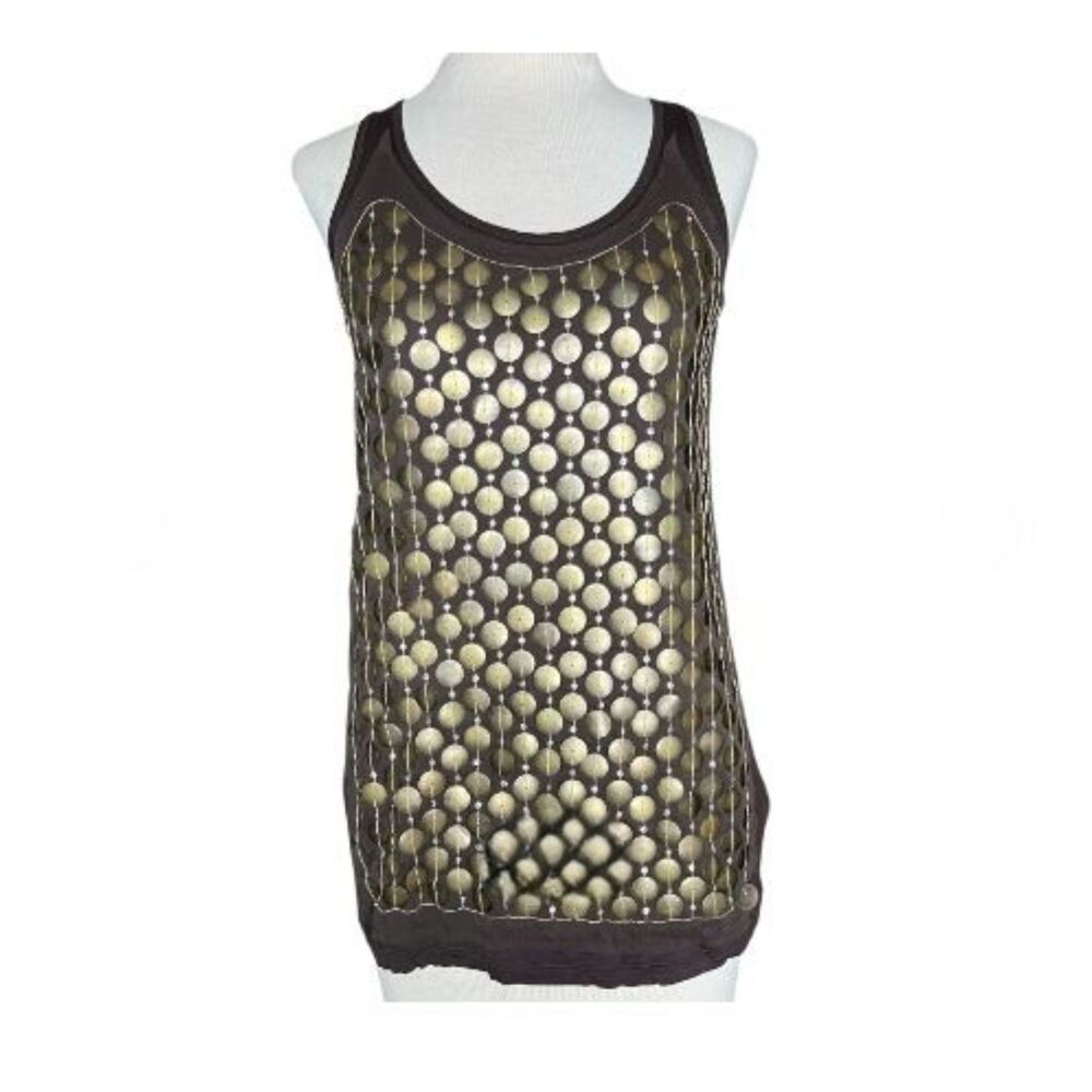 Michael Kors Boho Beaded Coin Medallion Tank Top Brown ~ Large